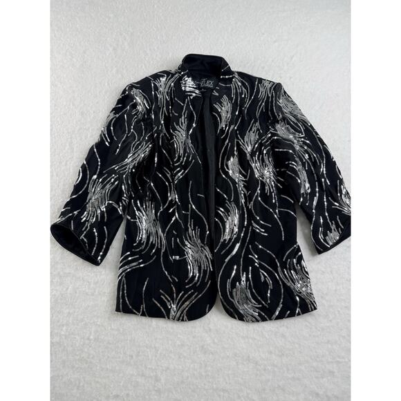 Alex Evenings Jackets & Blazers - Alex Evenings Women’s Black Silver Sequin Geometric Jacket Size M Pre-Owned